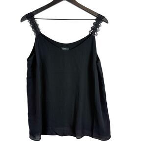 NWT T Tahari Lace Strap Flowy Cami Tank Top Black $58 - M